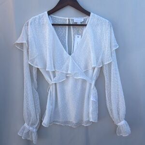 Topshop Ivory Angel Sleeve Swiss Dot Wrap Blouse US 6 Boho Sheer